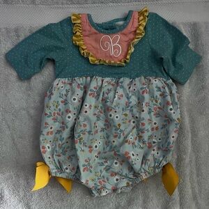 Initial B Floral Kids Bubble suit with Ruffle Trim 6-9M